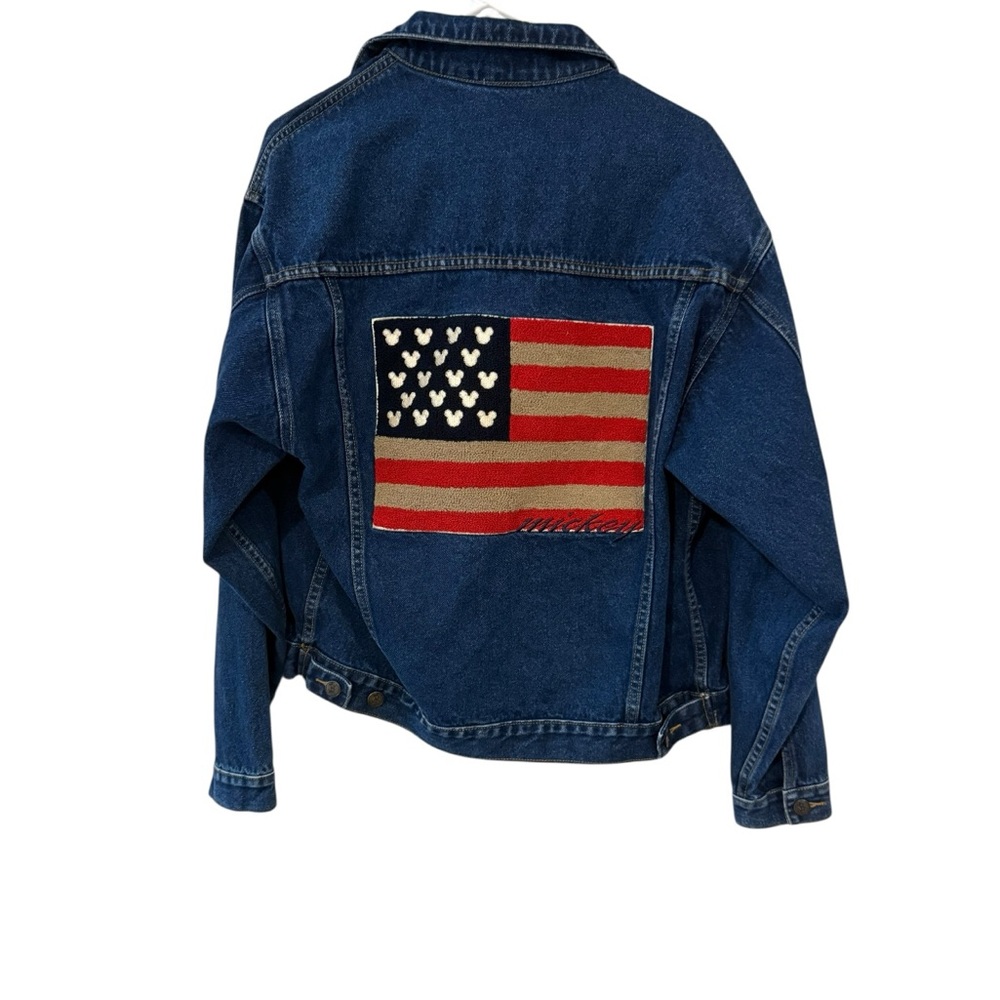 Vintage Disney Mickey Mouse American Flag Oversized Denim Jacket, Size Small. - Picture 3 of 16
